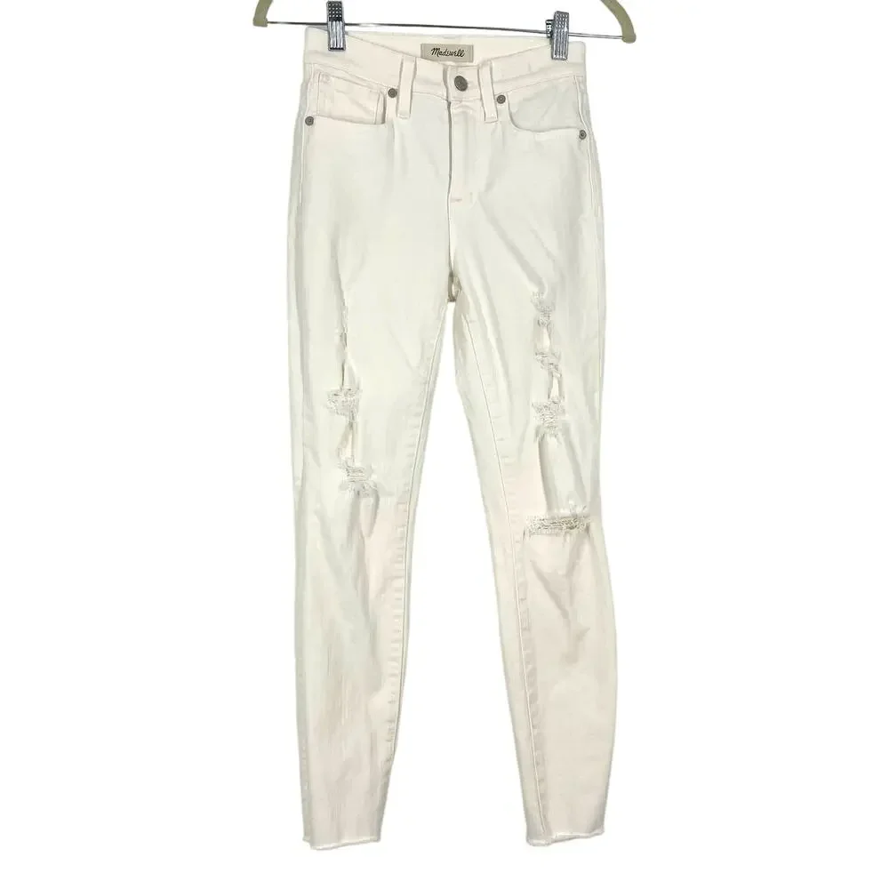 Madewell 9” High Rise Skinny Crop Jeans White Women’s Size‎ 24 Distressed